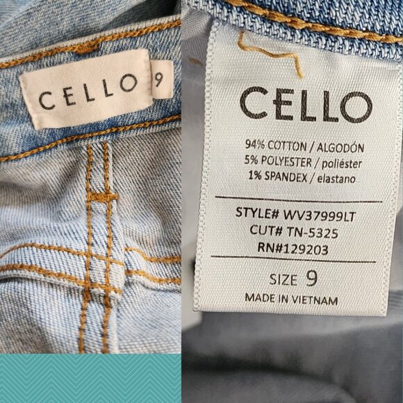 Cello Light Wash Stretch Denim High Rise Flare Jeans Raw Hem - Picture 6 of 7